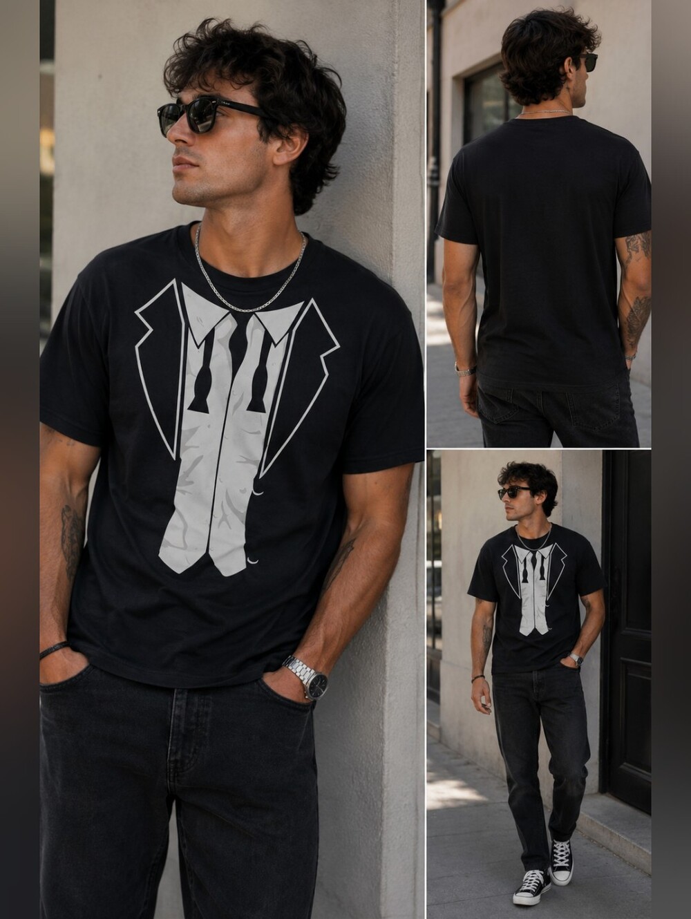 Black Graphic Tuxedo Tee - Men